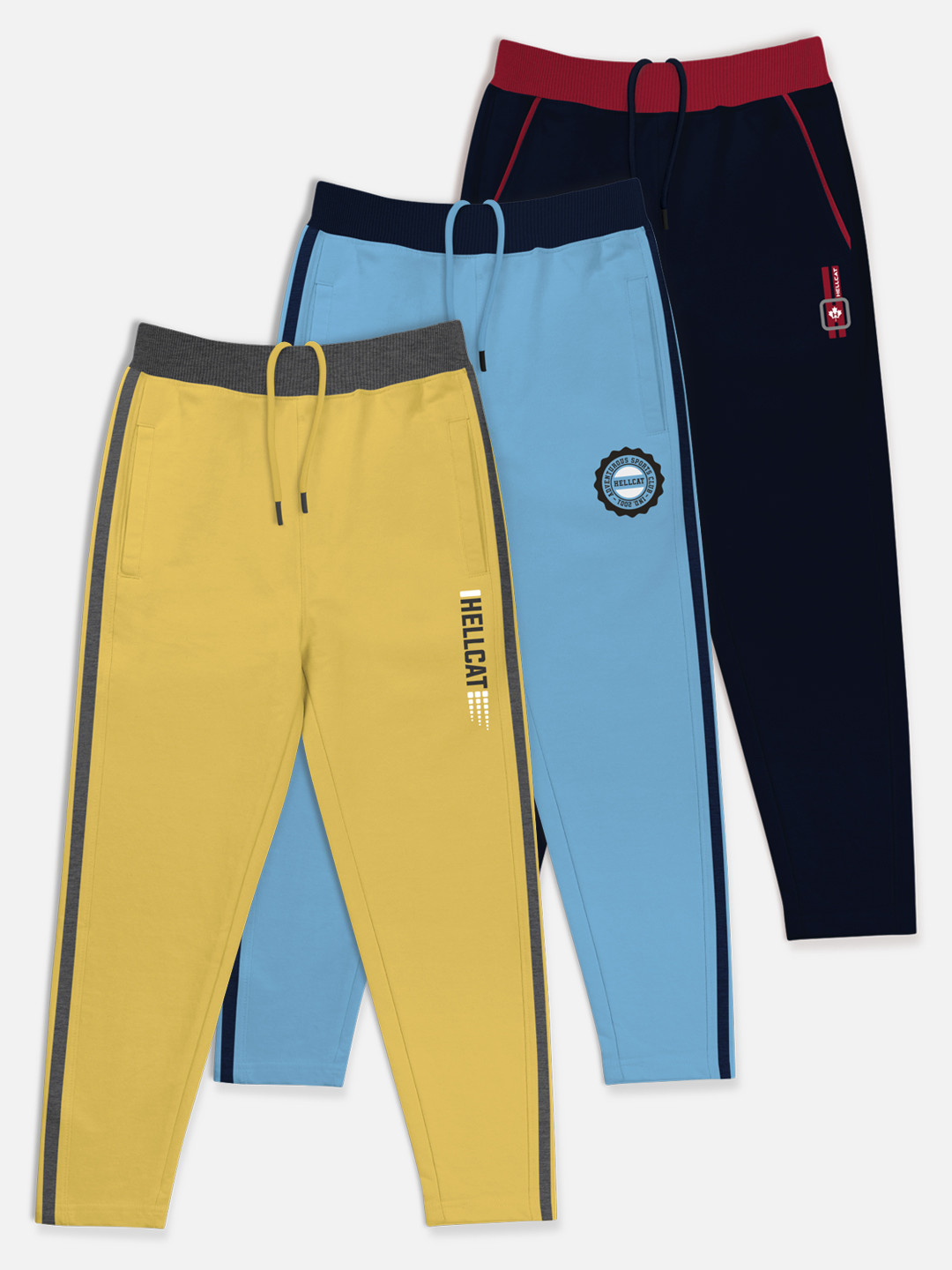 HELLCAT Boys Set Of 3 Graphic Printed Pure Cotton Track Pants