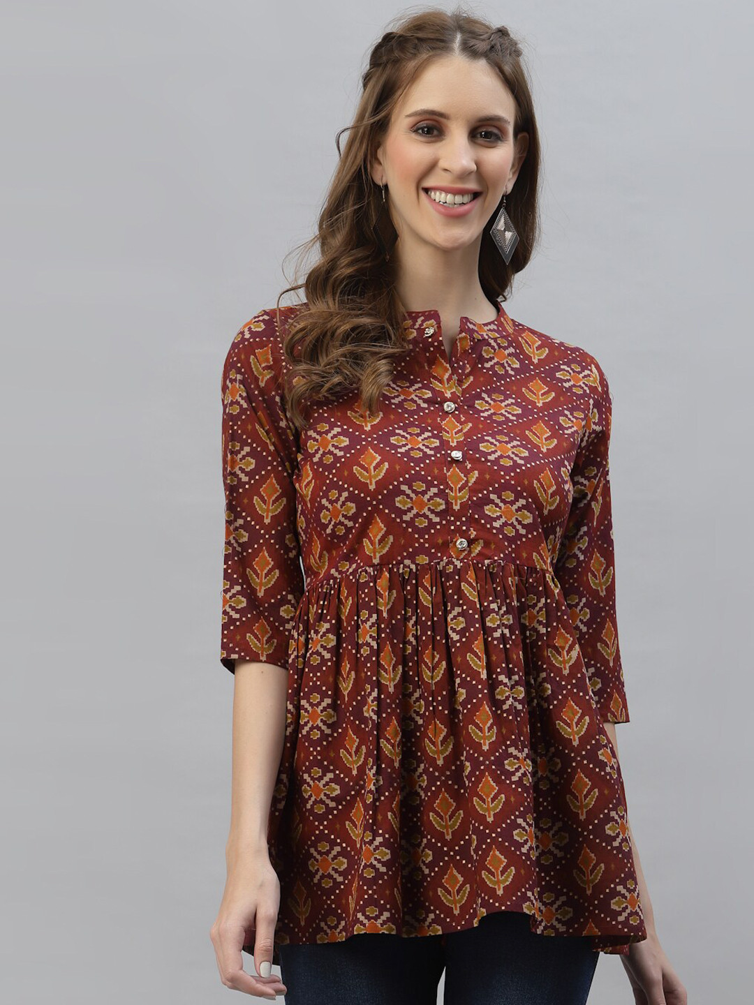 Stylum Brown & Ganache Ethnic Print Top