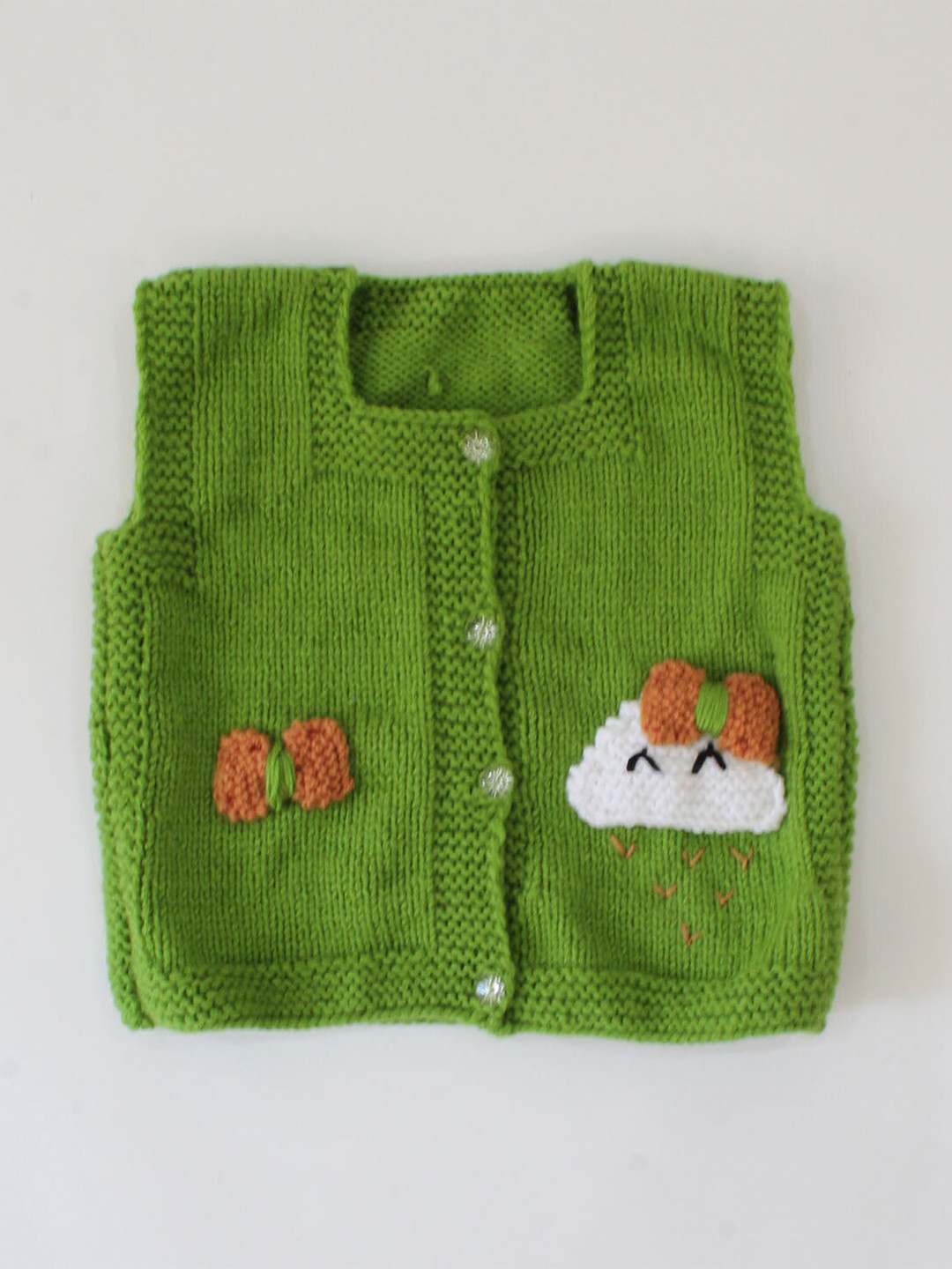 Woonie Unisex Kids Green & White Cardigan