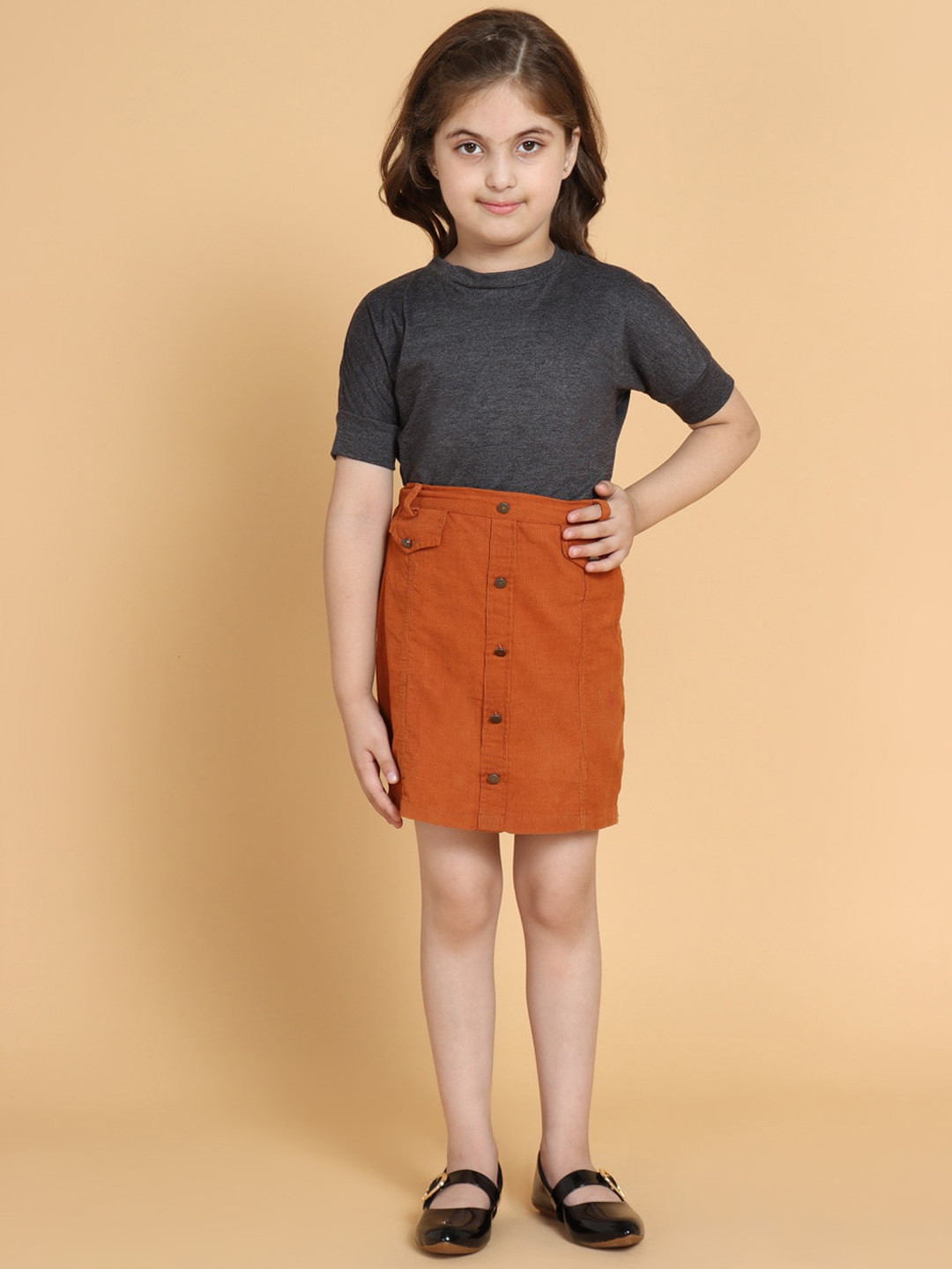 PICCOLO Girls Rust & Grey Top with Skirt