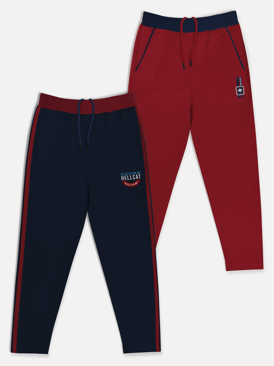 HELLCAT Boys Pack Of 2 Navy Blue & Maroon Solid Track Pants