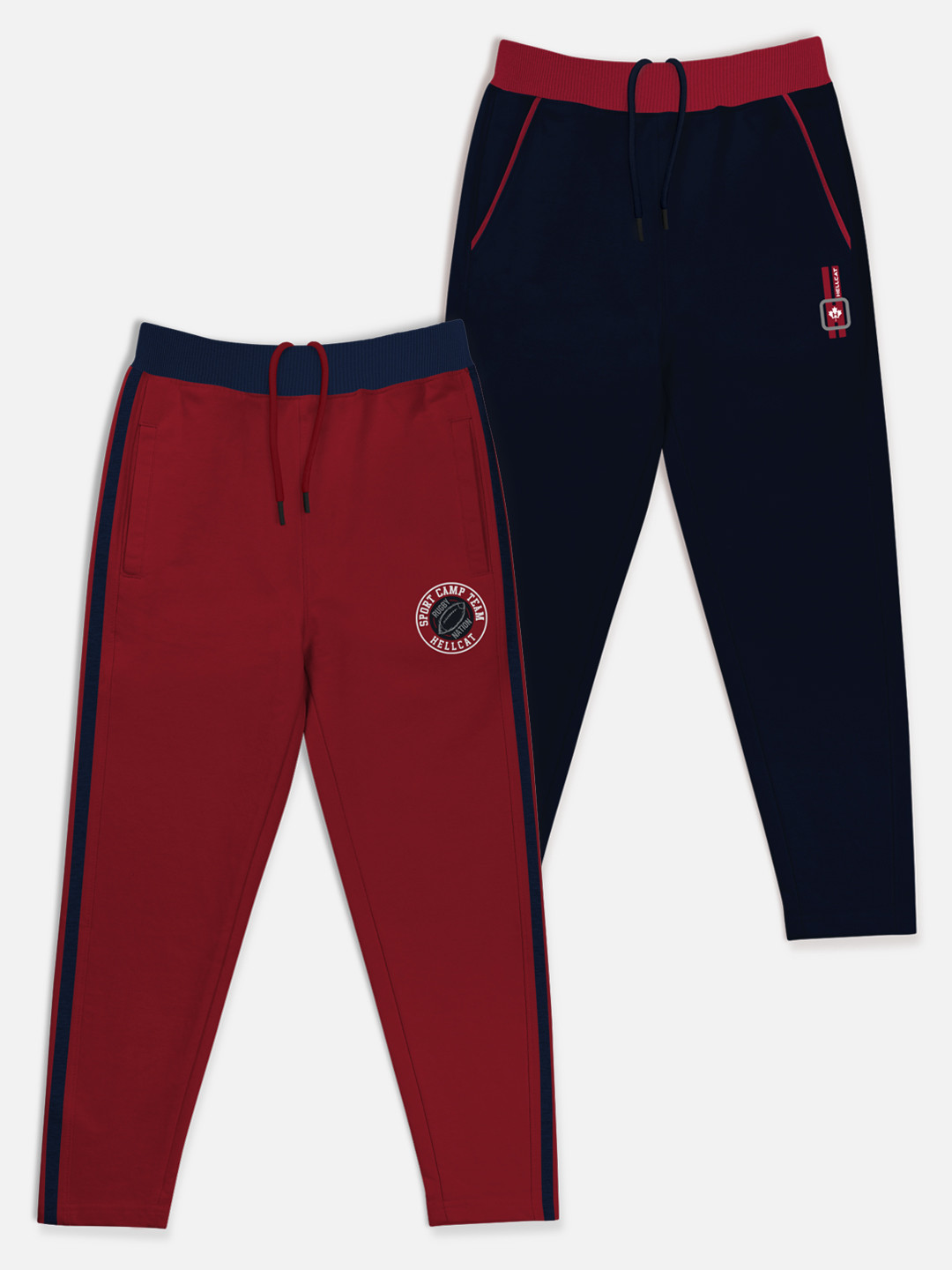 HELLCAT Boys Maroon & Black Pack of 2 Solid Pure Cotton Joggers