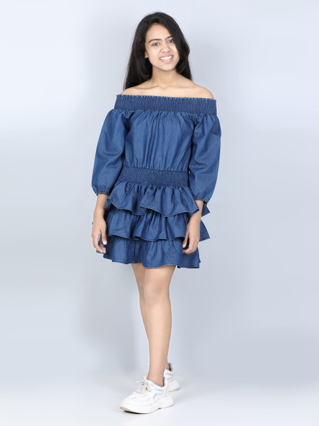 StyleStone Blue Off-Shoulder Denim Dress
