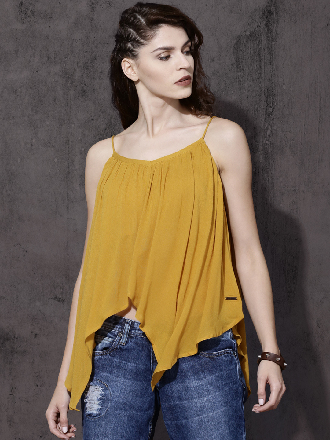 Buy Roadster Women Mustard Yellow Solid Tank Top - Tops for Women 1848691 |  Myntra