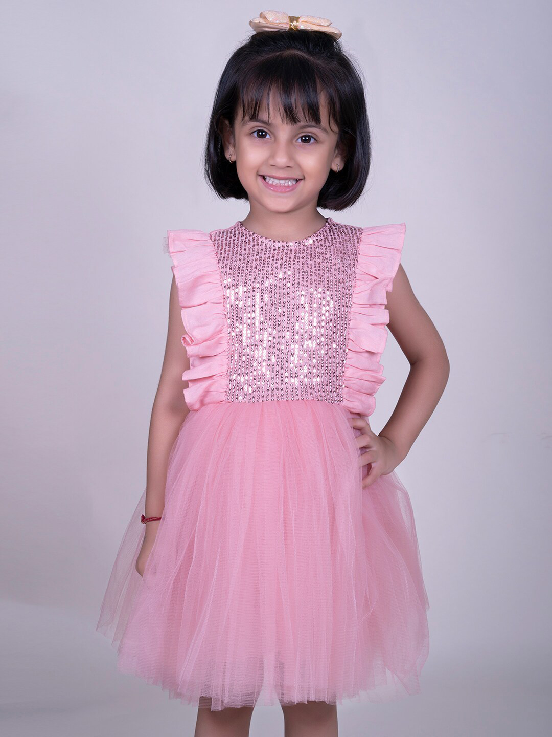 Jungleebilli Pink Embellished Layered Net Dress