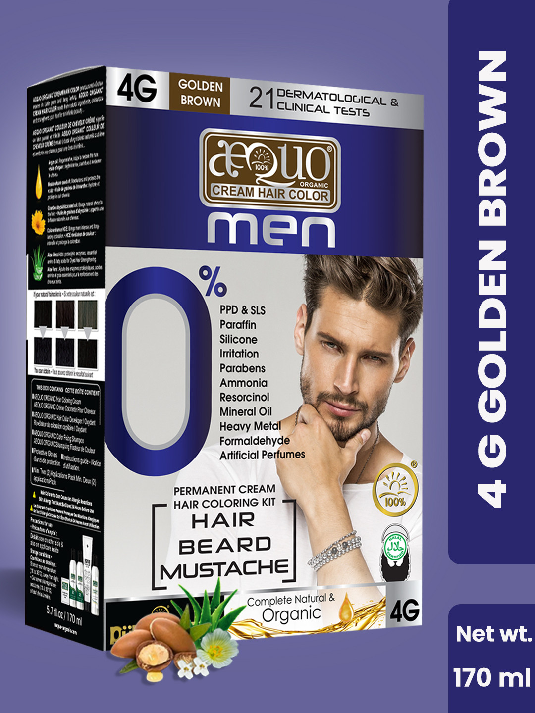 Aequo Organic Men Permanent Hair Color 170 ml - Golden Brown 4G