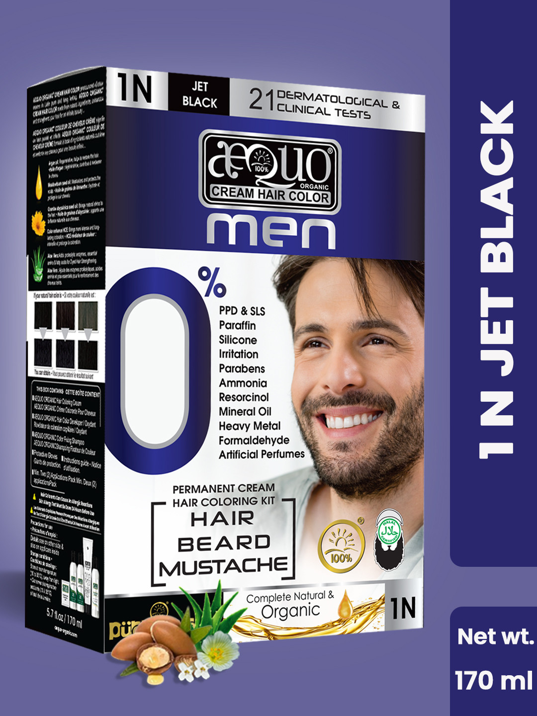 Aequo Organic Men Permanent Hair Color 170 ml - Jet Black 1N