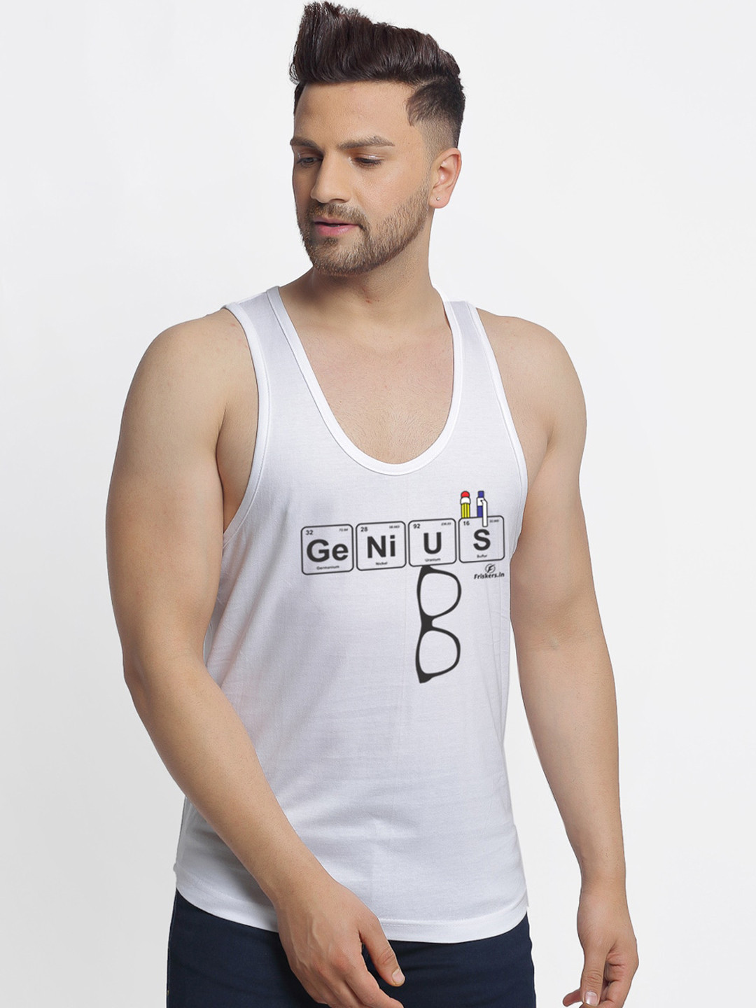Friskers Men White Printed Genius Innerwear Vests