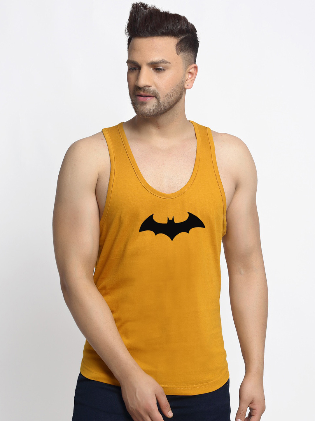 Friskers Men Gold Printed Batman Innerwear Vests