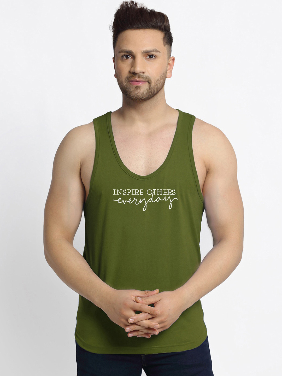Friskers Men Olive Printed Inspired Others Innerwear Vests