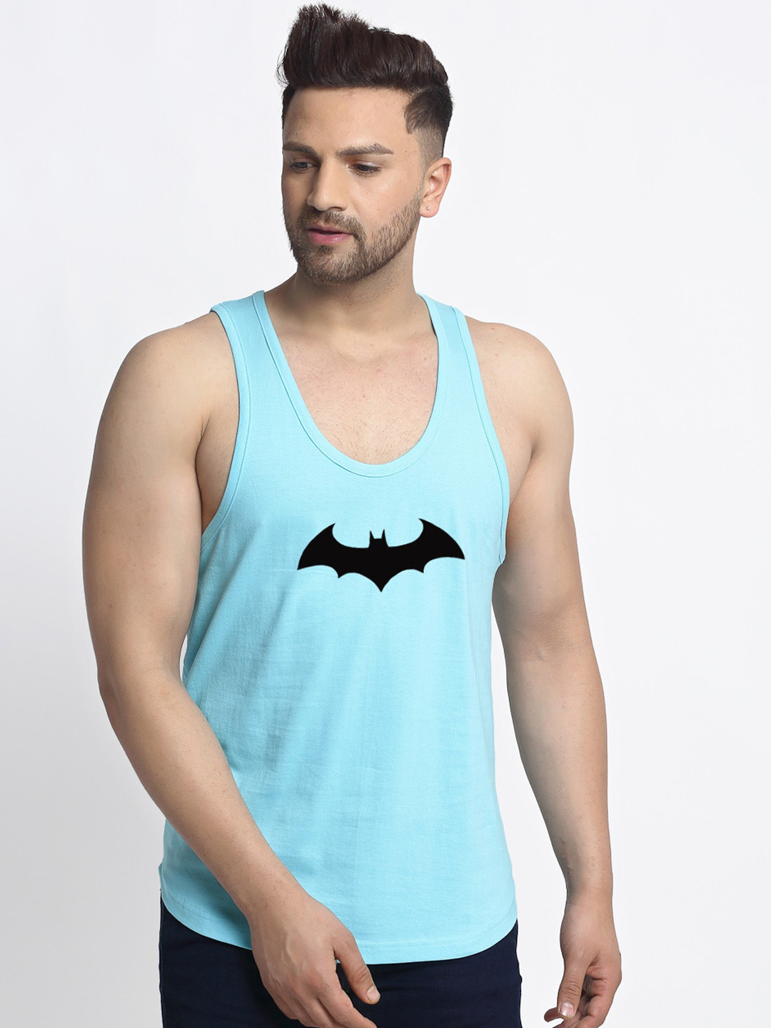 Friskers Men Turquoise Blue Printed Batman Innerwear Vests