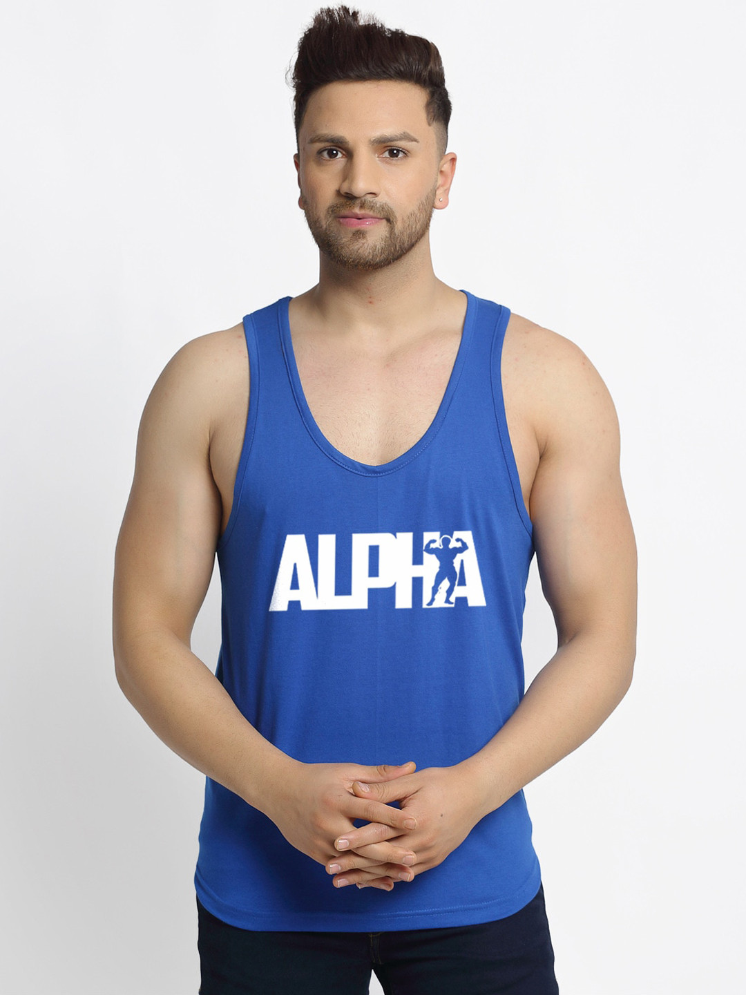 Friskers Men Blue Printed Alpha Innerwear Vests