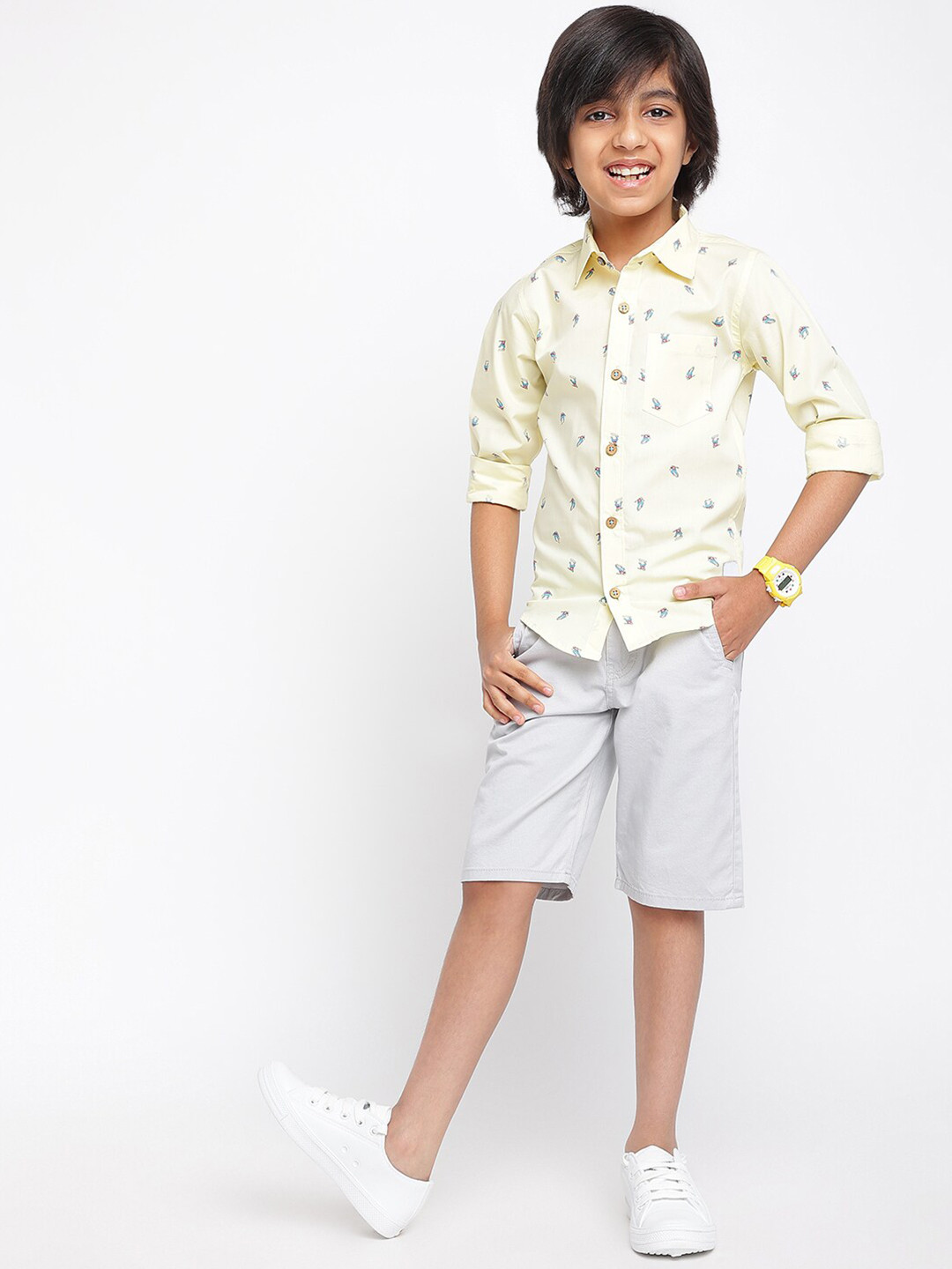 TALES & STORIES Boys Yellow Printed Casual Shirt