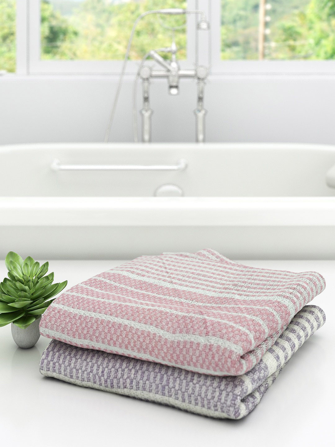 Athome by Nilkamal Set Of 2 Striped Cotton 210 GSM Bath Towels