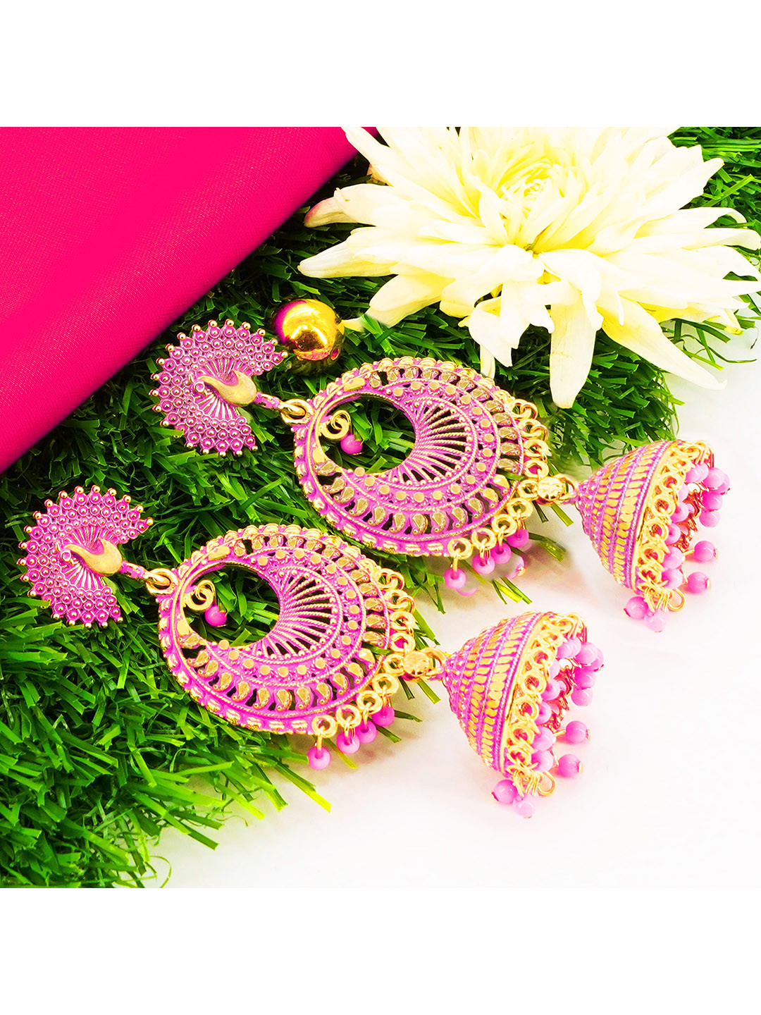 Fashion Frill Pink Contemporary Jhumkas Earrings