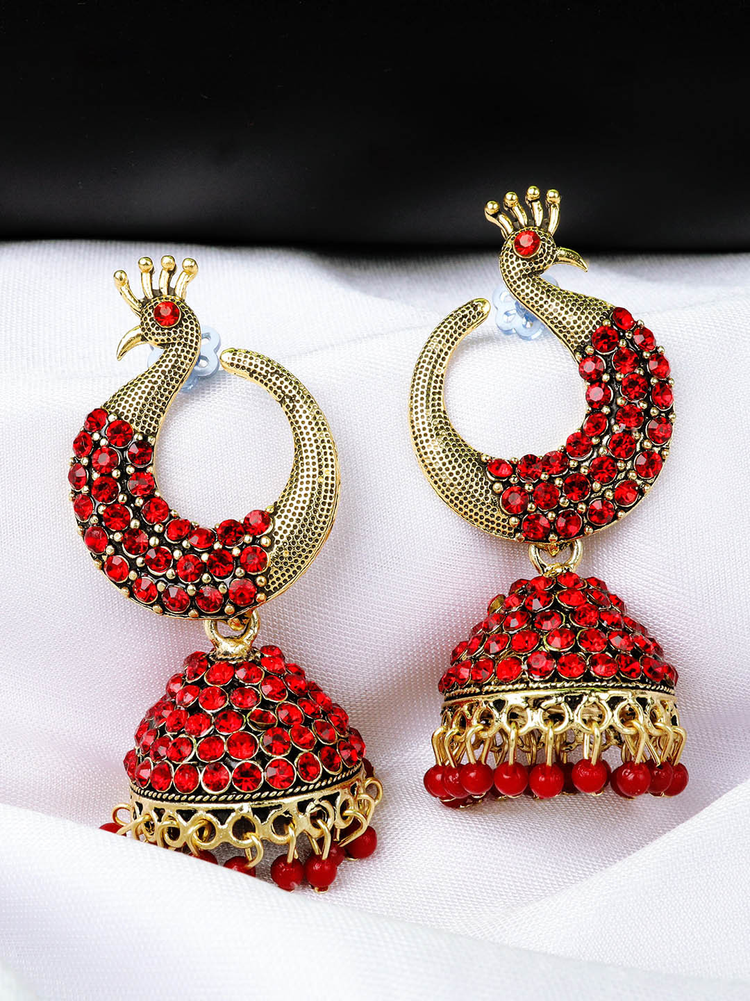 Fashion Frill Red Contemporary Jhumkas Earrings