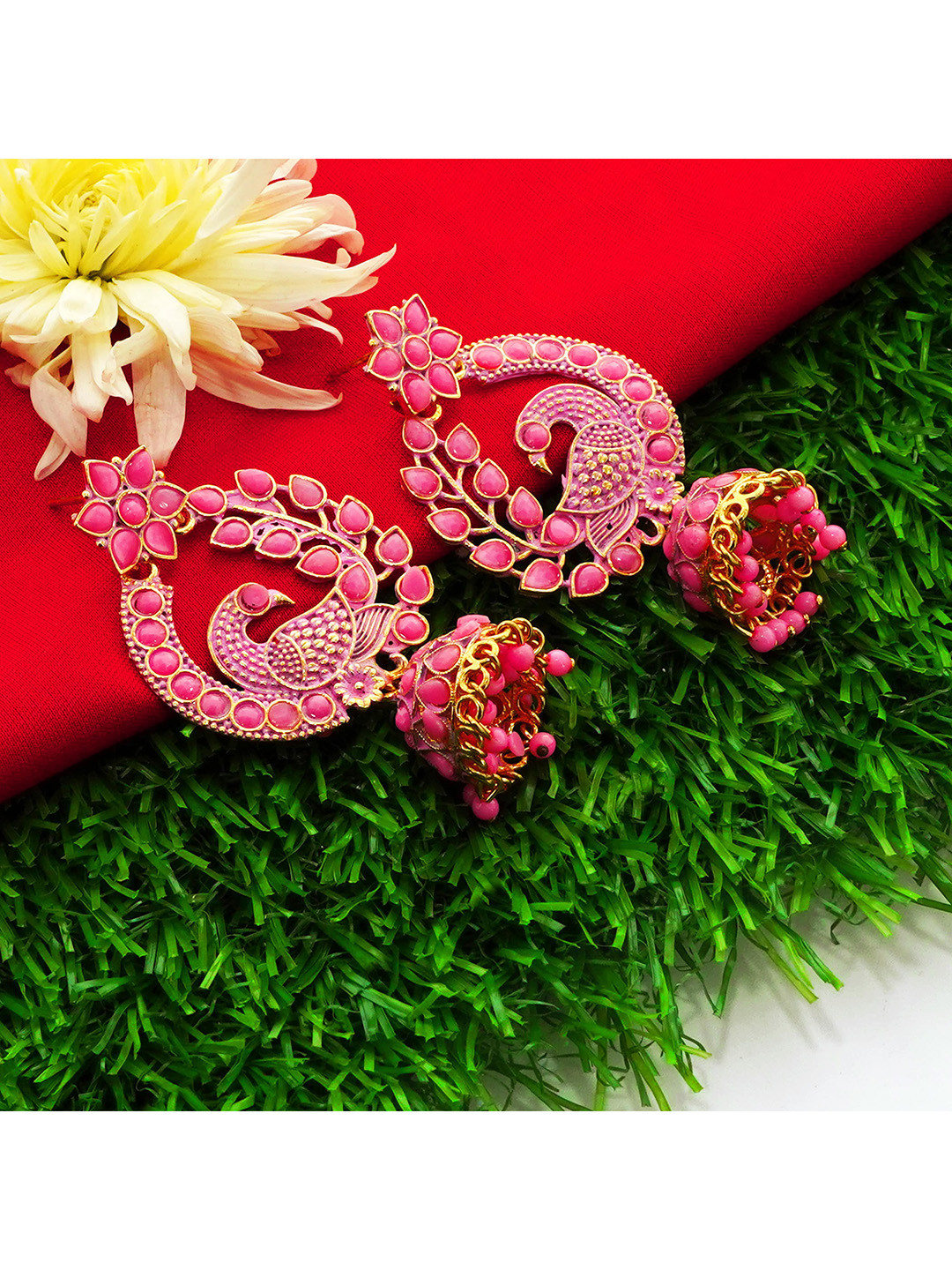 Fashion Frill Pink Contemporary Jhumkas Earrings