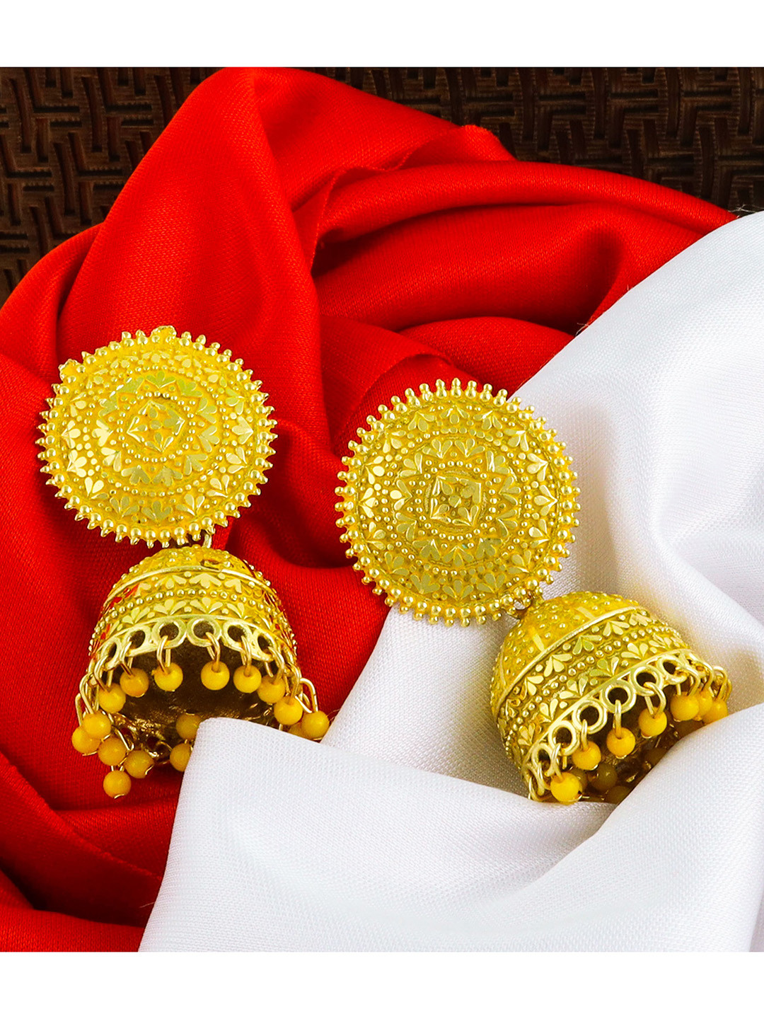 Fashion Frill Yellow Contemporary Jhumkas Earrings