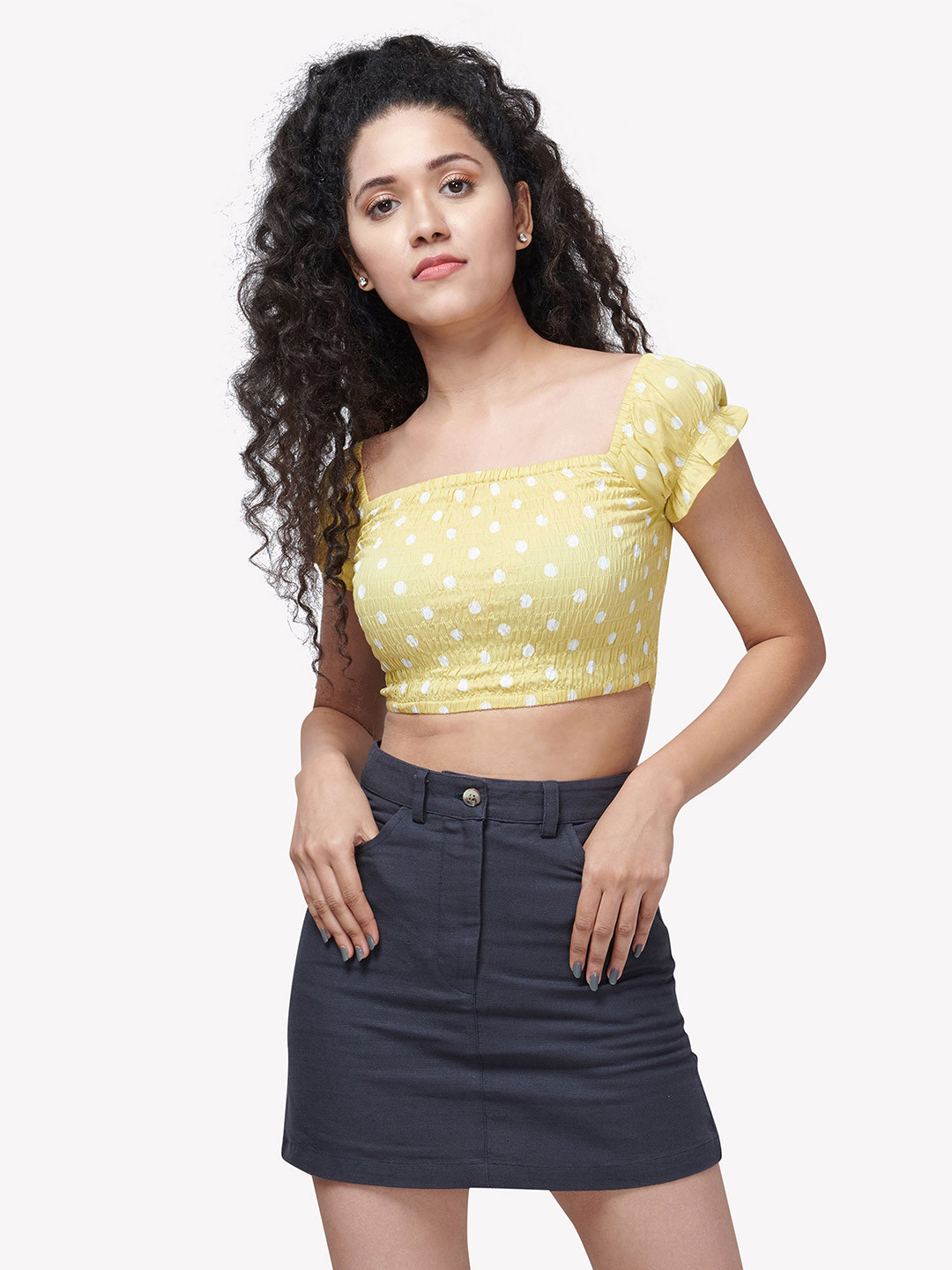 VASTRADO Yellow Bardot Crop Top