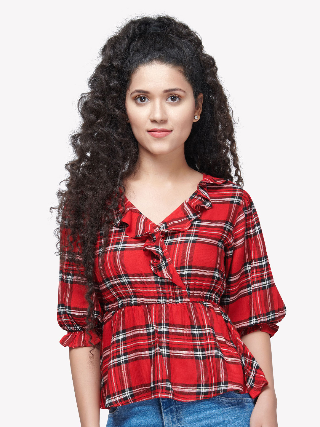 VASTRADO Multicoloured Checked Wrap Top