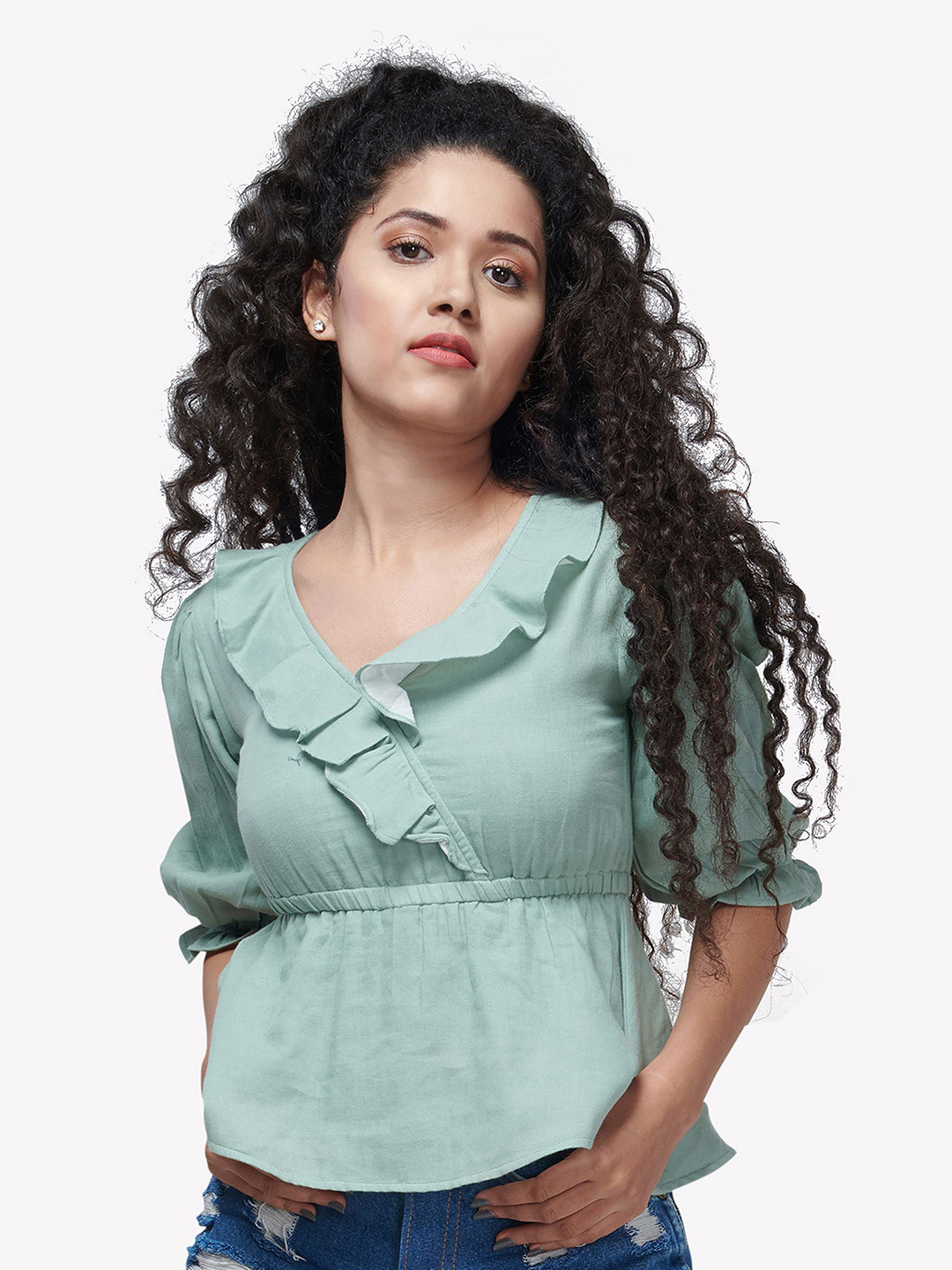 VASTRADO Green Cinched Waist Top