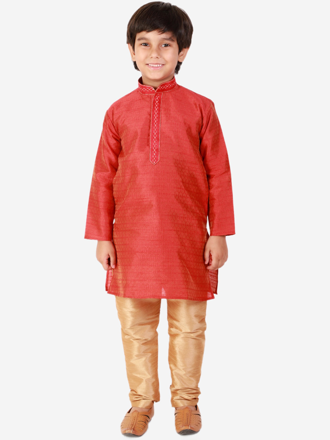 Pro-Ethic STYLE DEVELOPER Boys Red Pure Silk Kurta with Pyjamas
