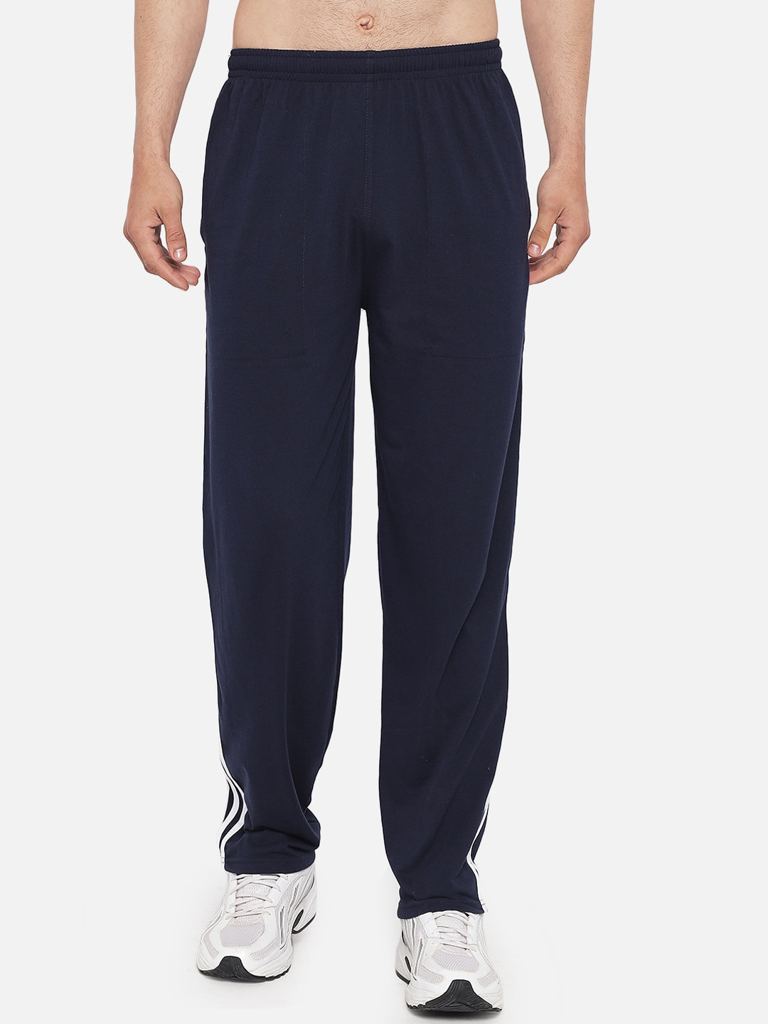 FFLIRTYGO Men Navy Blue Solid Pure Cotton Track Pants