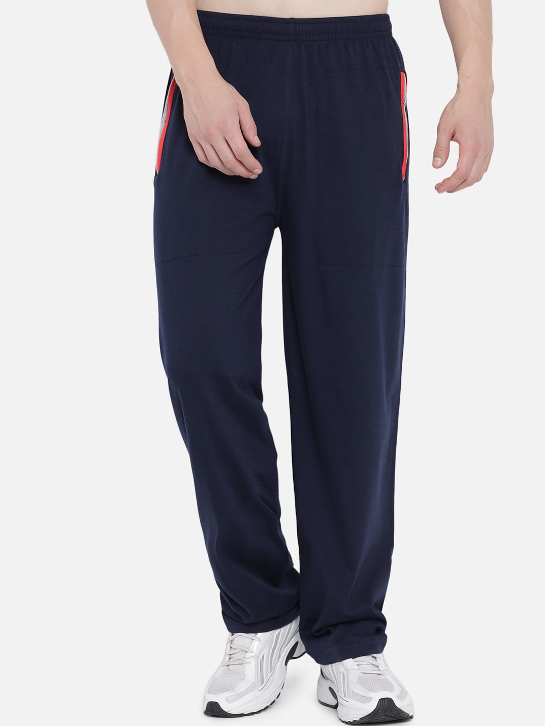 FFLIRTYGO Men Navy Blue Solid Pure Cotton Track Pants