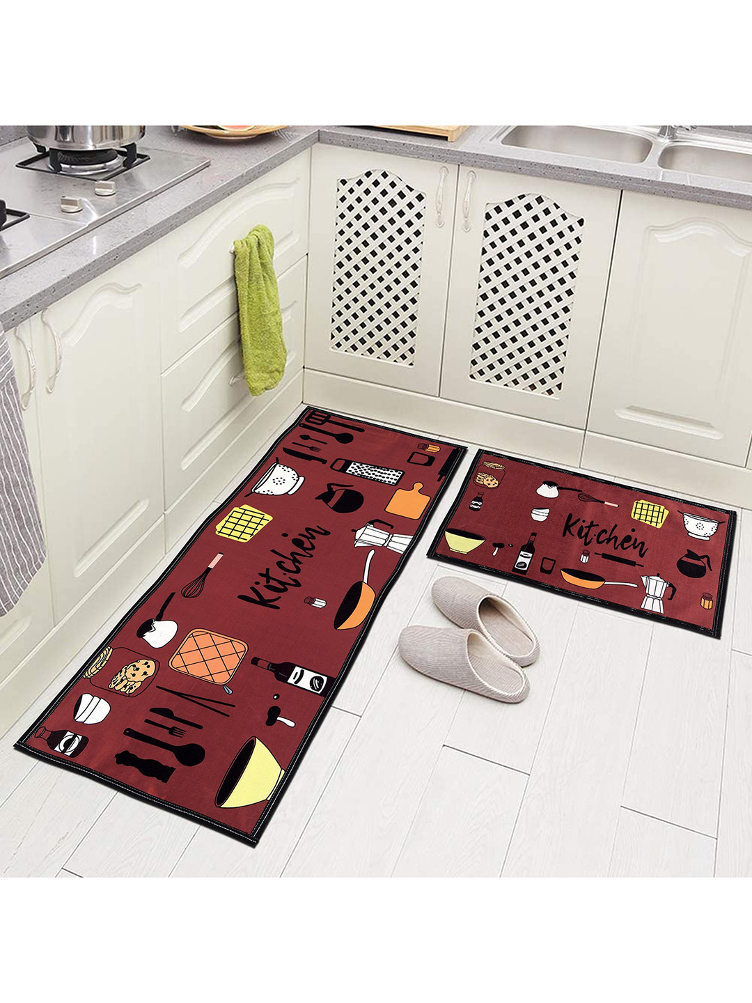 AAZEEM Set Of 2 Brown Printed Kitchen Runners