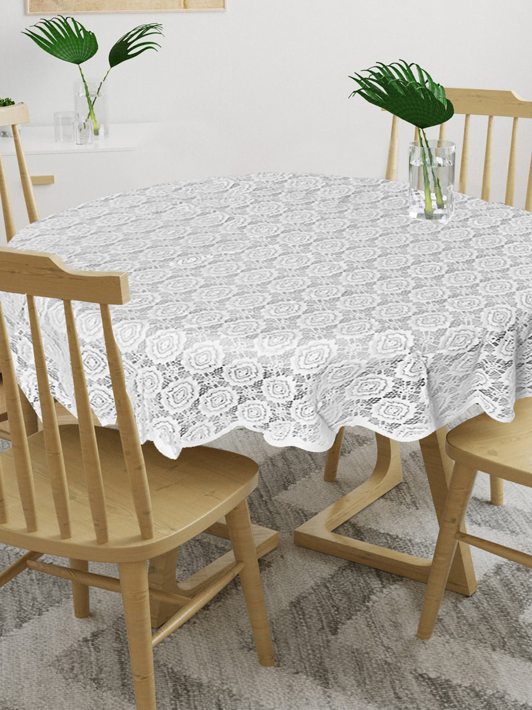 WEAVERS VILLA White Textured Round Table Cover