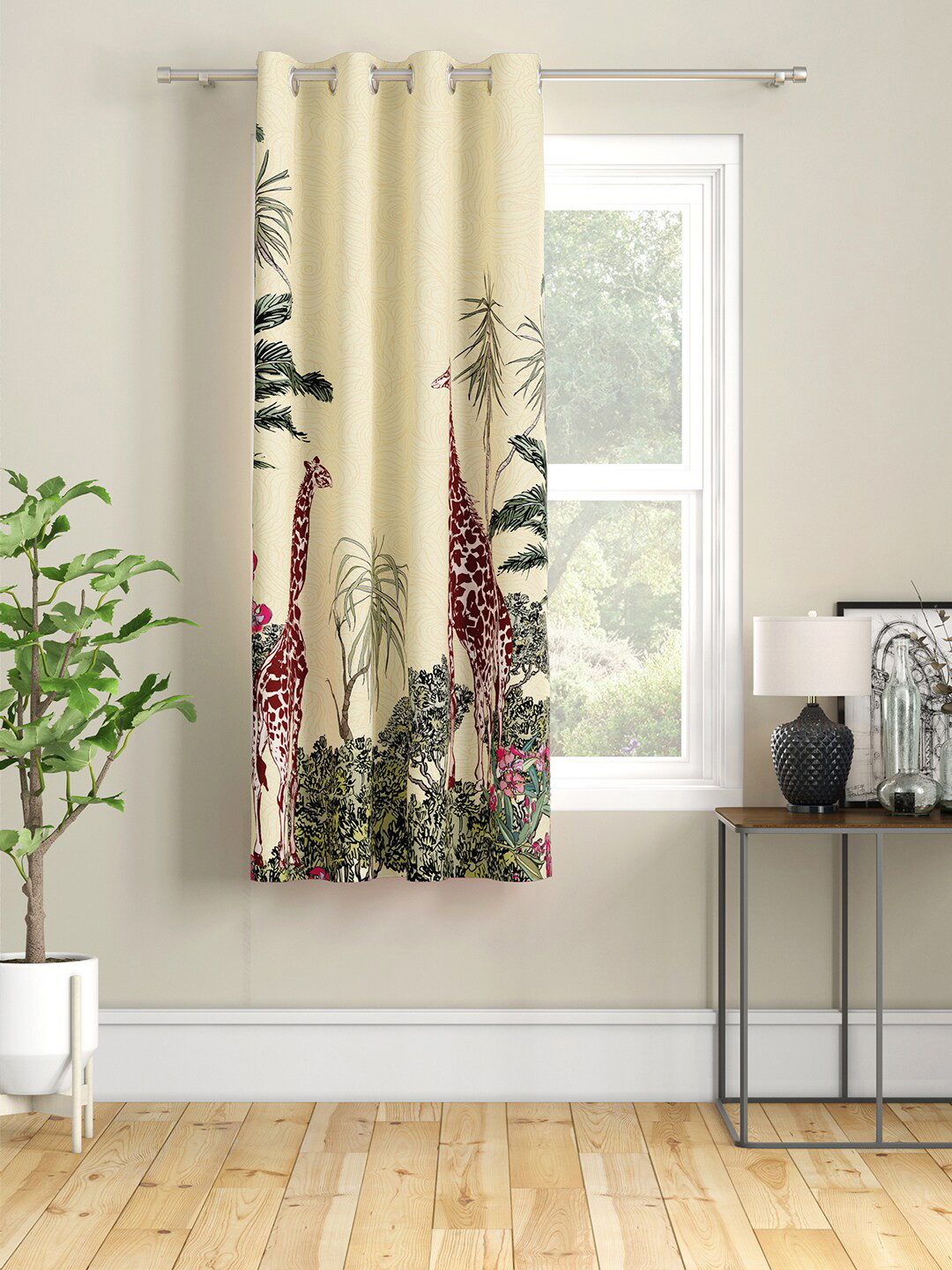 SEJ by Nisha Gupta Cream-Coloured & Maroon Window Curtain
