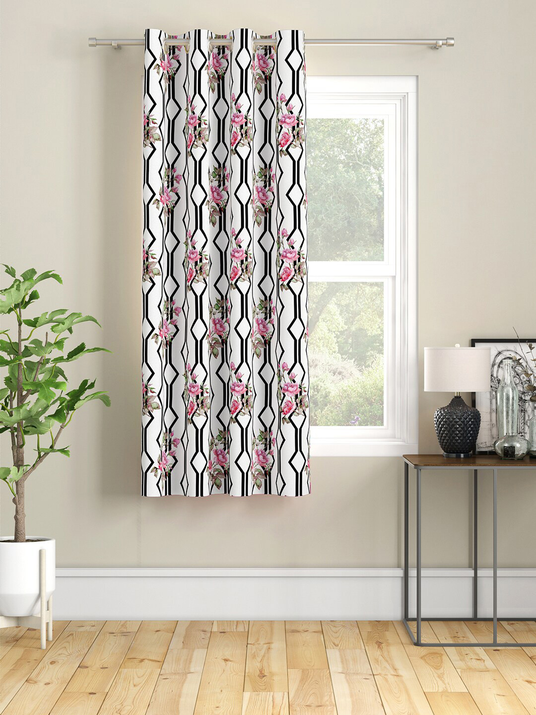 SEJ by Nisha Gupta White & Pink Floral Window Curtain