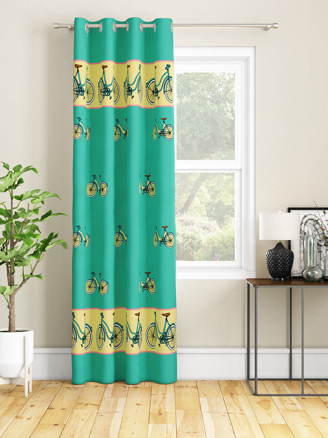 SEJ by Nisha Gupta Fluorescent Green & Cream-Coloured Quirky Door Curtain