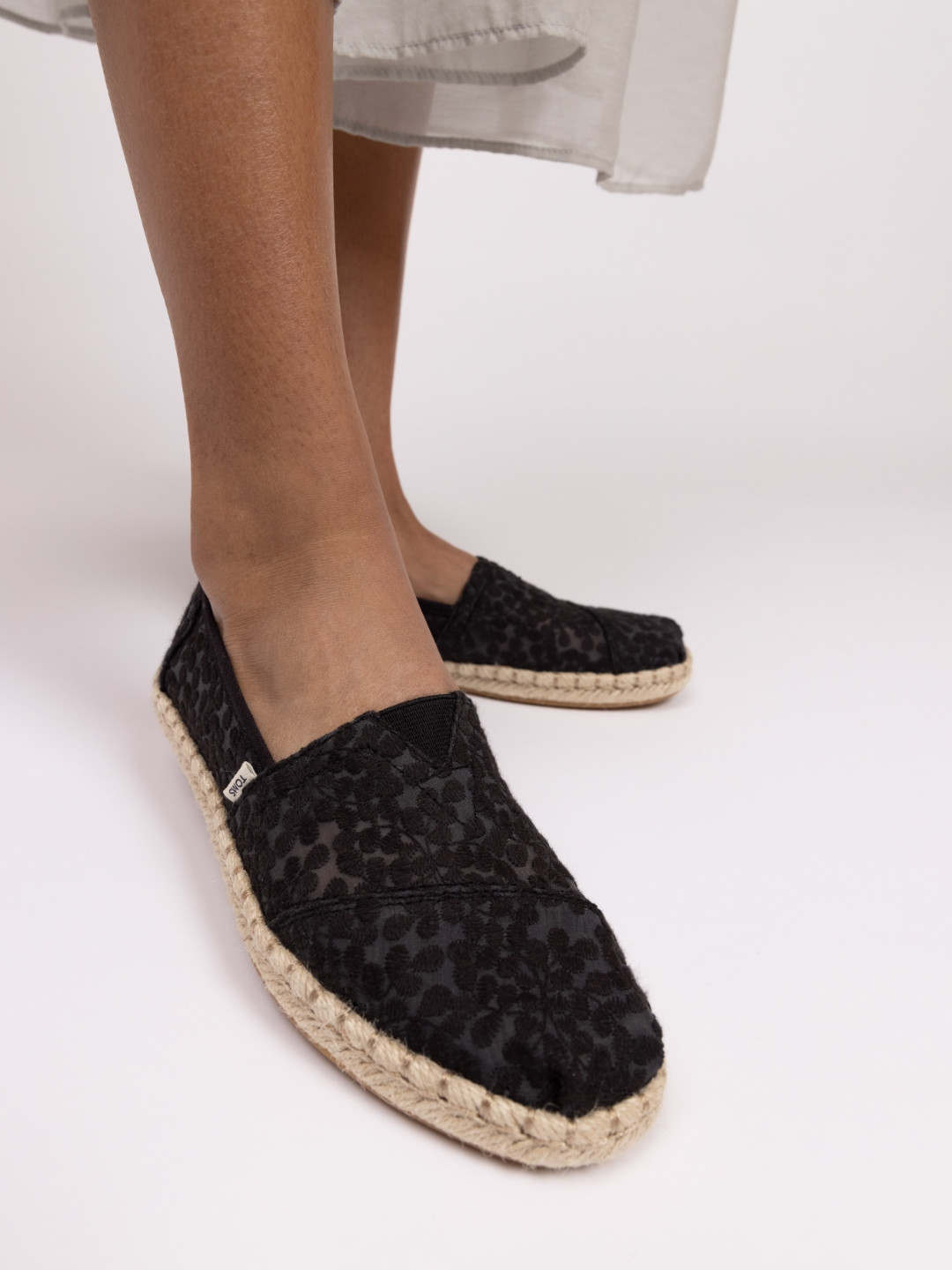 TOMS Women Black Lace Alpargata Espadrilles