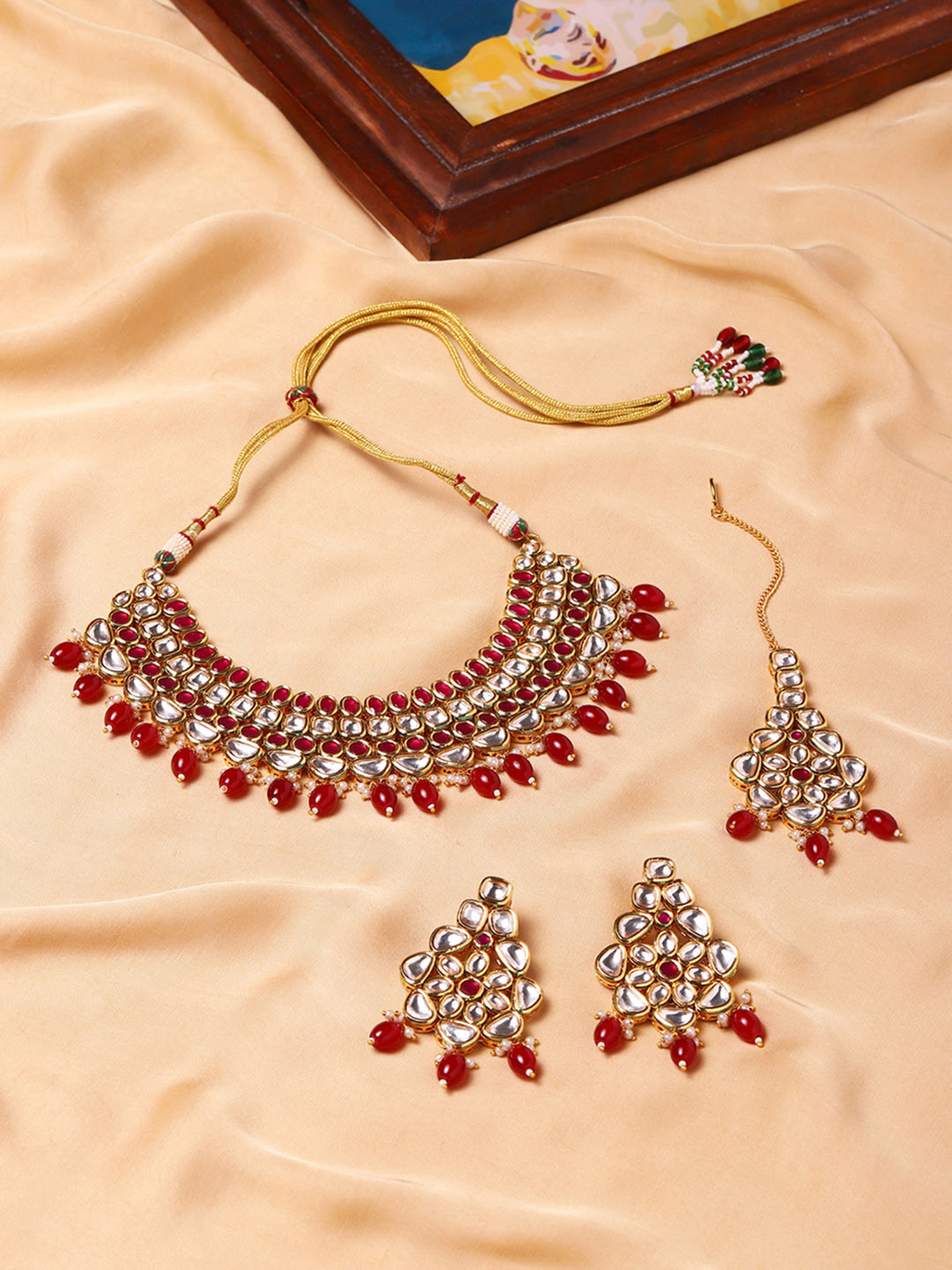 Voylla Gold-Plated & Red Kundan Jewellery Set