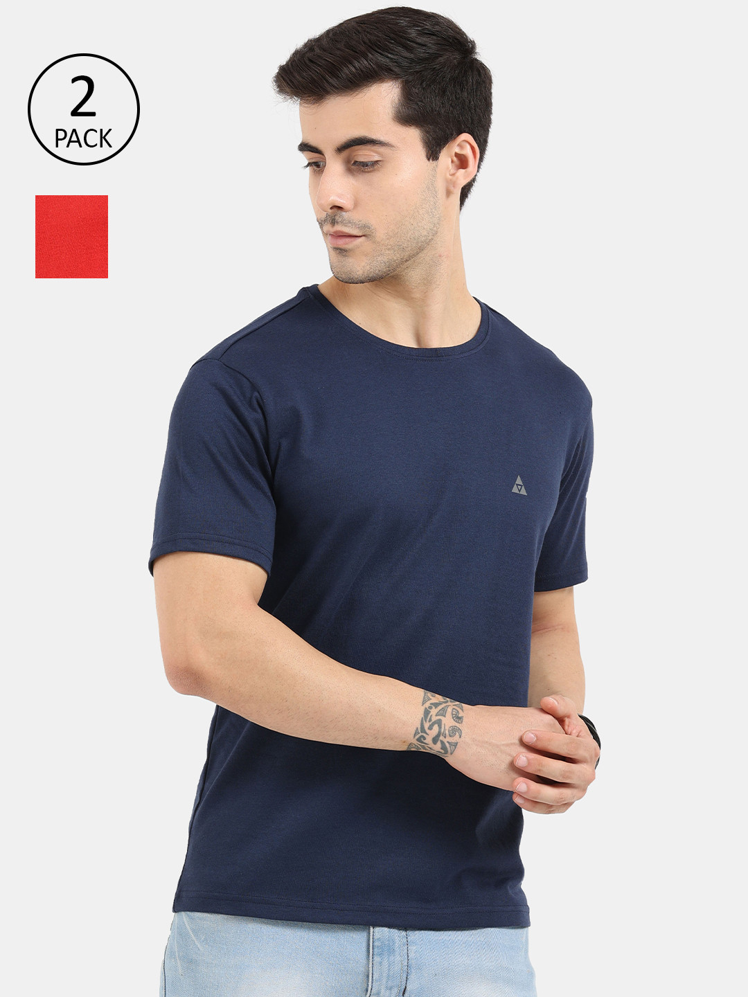 ARDEUR Men Blue & Red Pack of 2 T-shirt