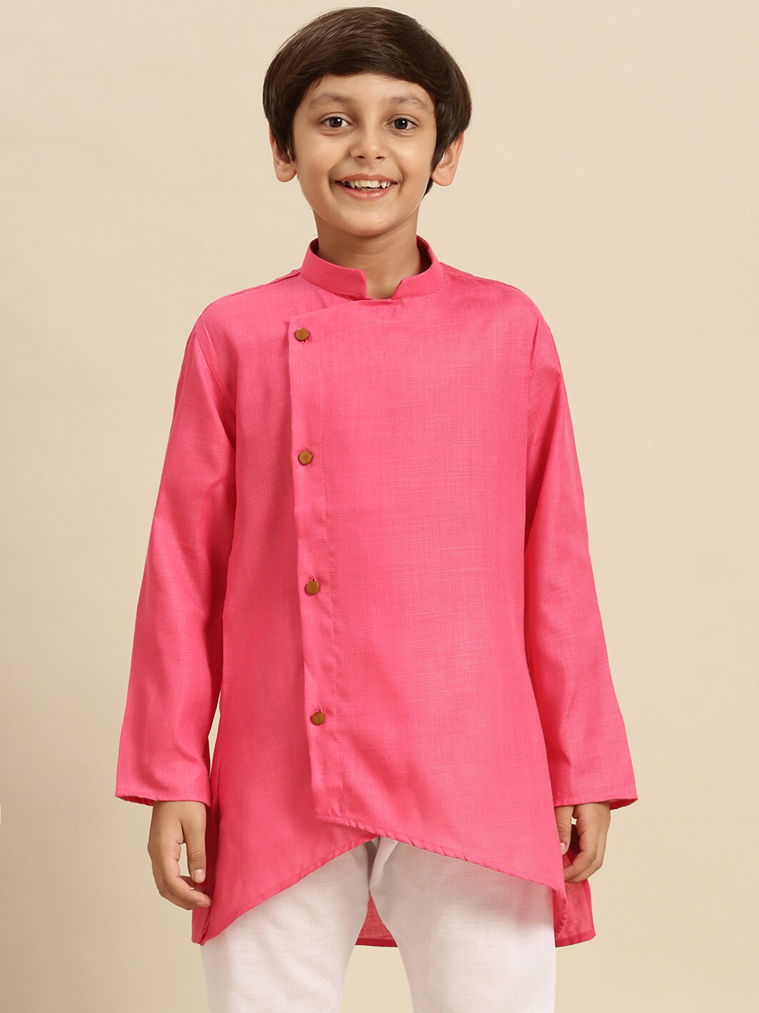 Here&Now X Sanwara Boys Pink Cold-Shoulder Sleeves Thread Work Pastels Kurta