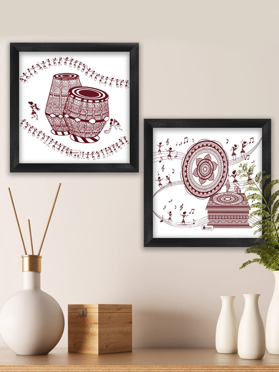 Indigifts Diwali Home Wood Ethnic Motifs Matte Hanging Hall 2Pcs Wall Hangings-9.8In