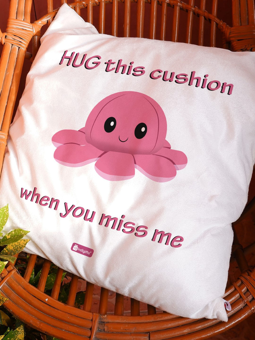 Indigifts Pink Printed Reversible Square Cotton Cushions