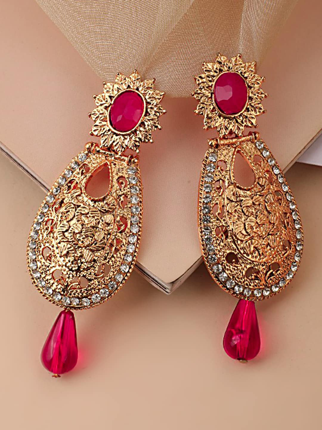 ANIKAS CREATION Magenta Contemporary Drop Earrings