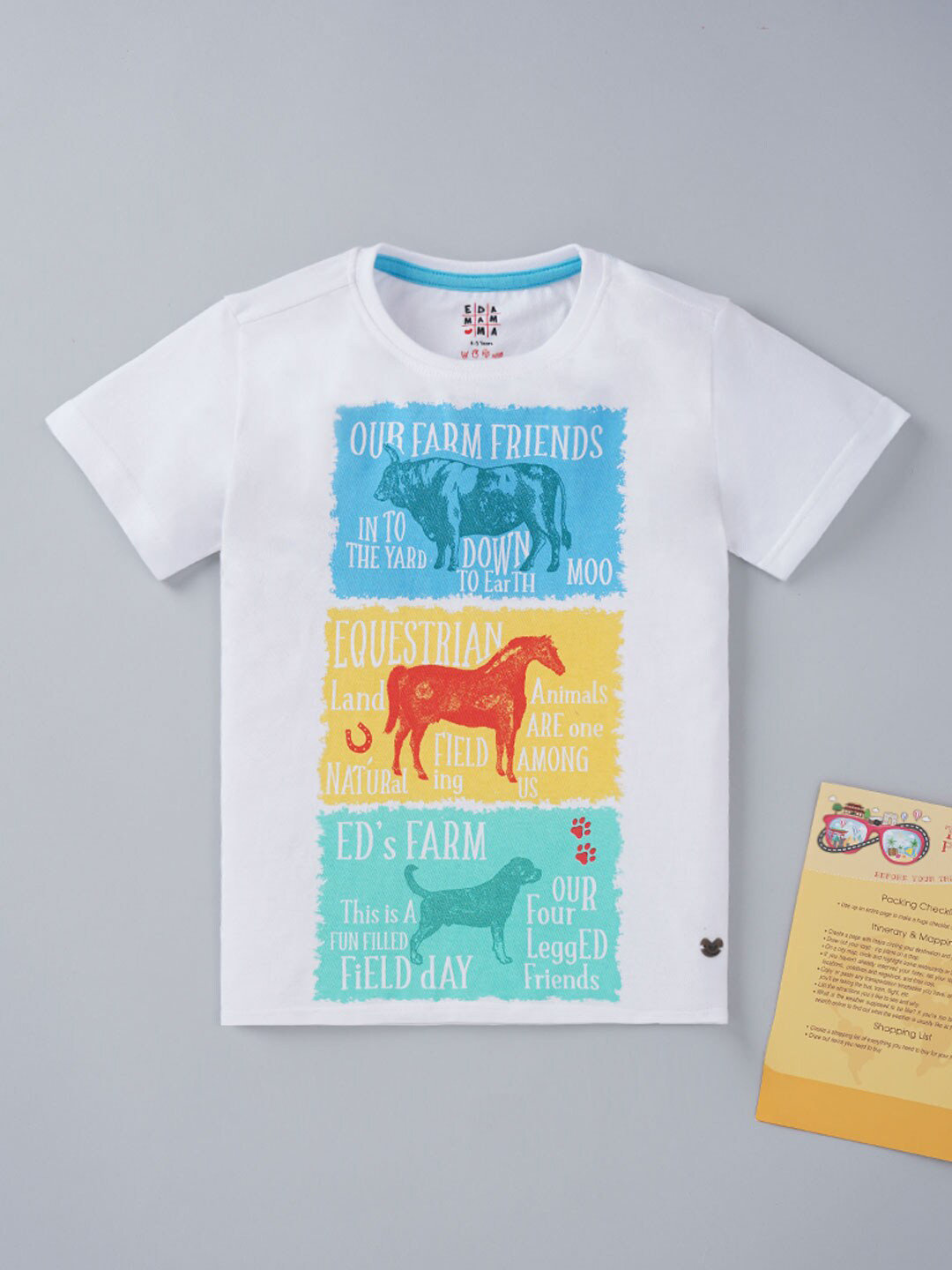 Ed-a-Mamma Boys White Biker Printed Applique T-shirt