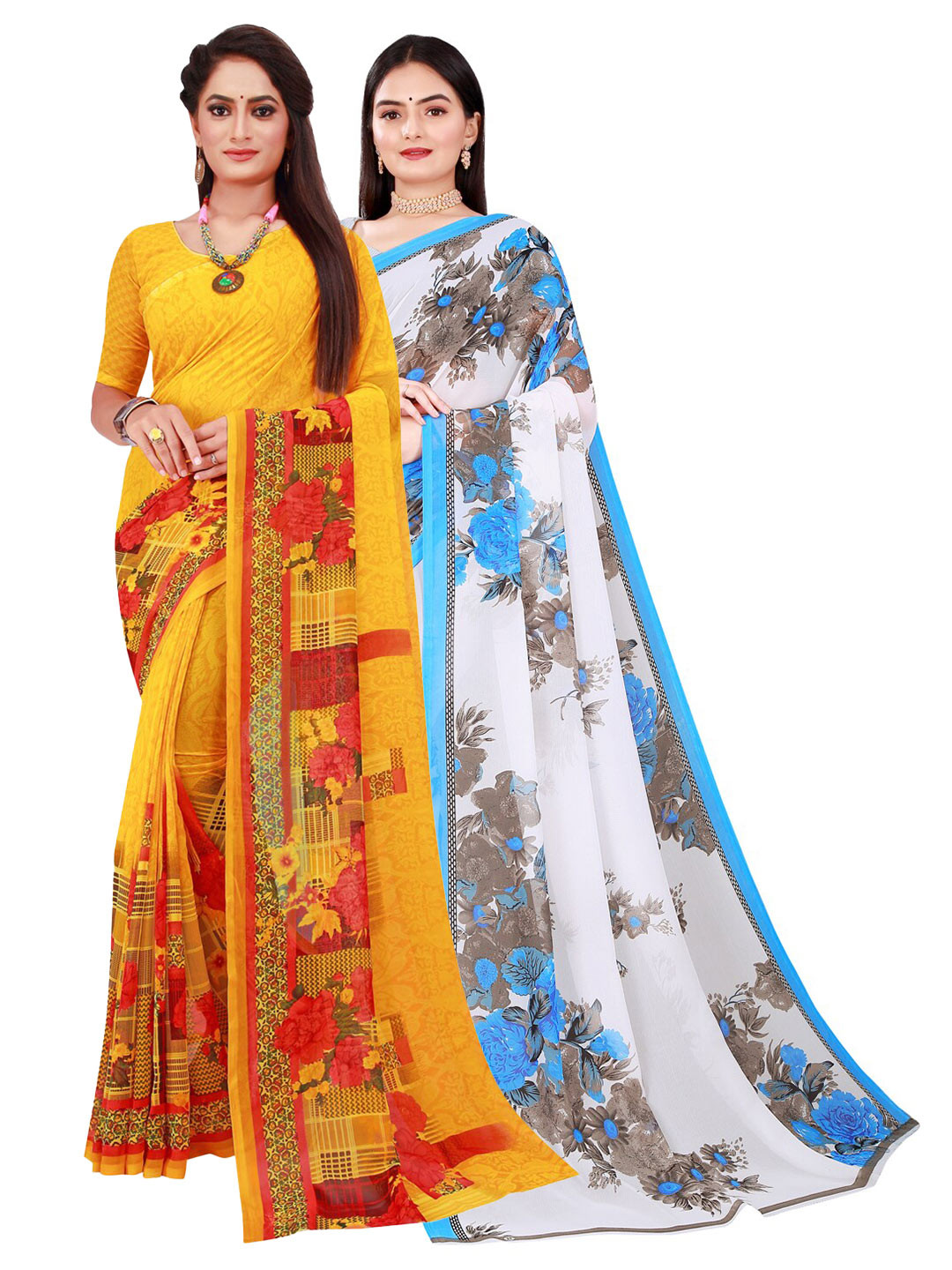 KALINI Yellow & Yellow Pure Georgette Saree