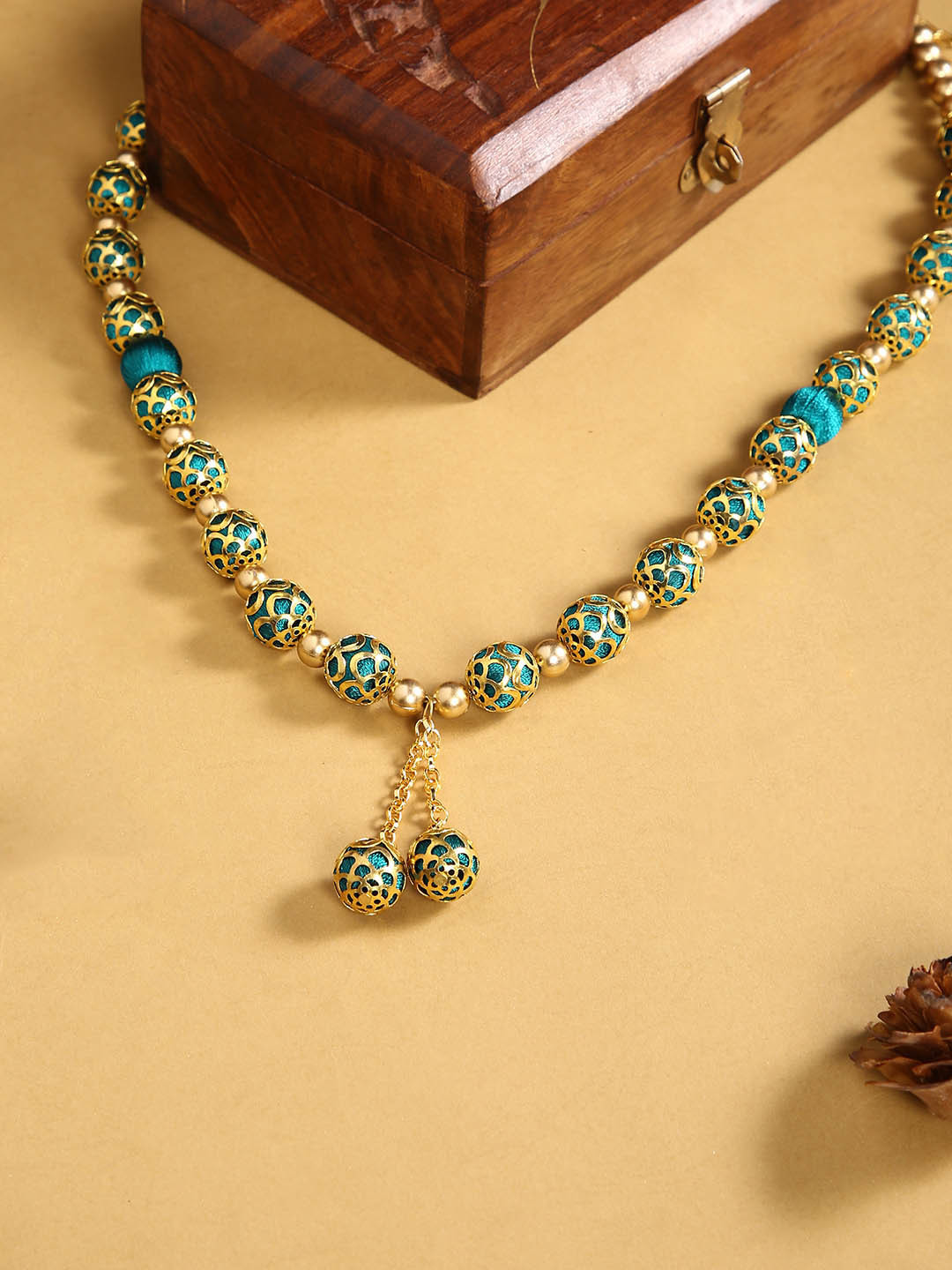 AKSHARA Green German Silver Gold-Plated Handcrafted Necklace