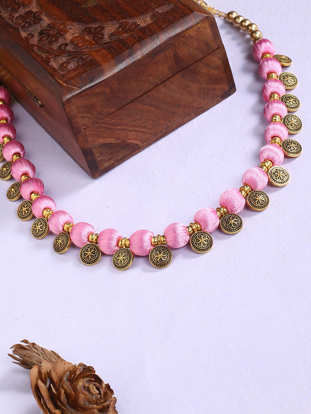 AKSHARA Gold-Toned & Rose German Silver Gold-Plated Handcrafted Necklace