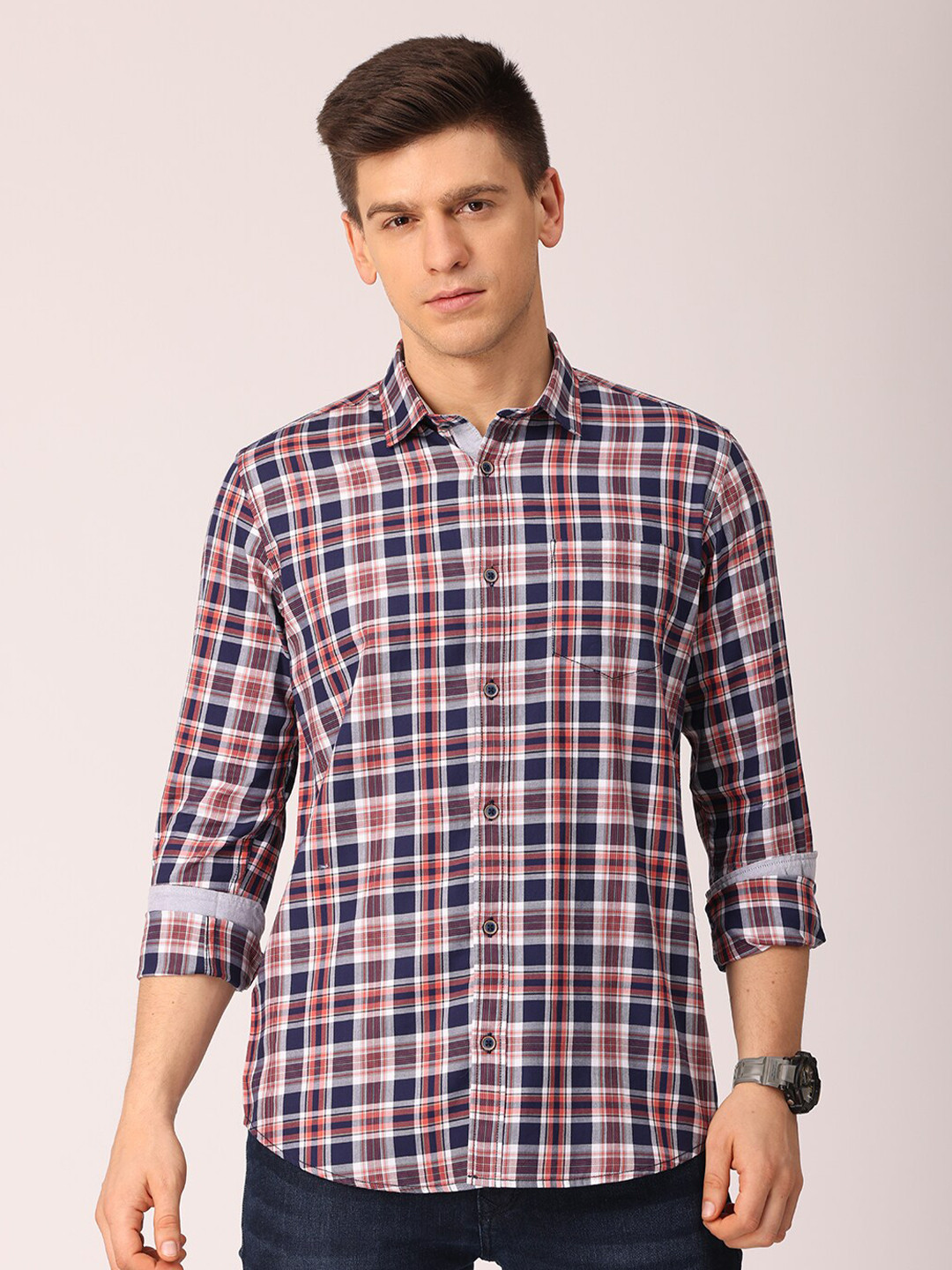 Huggun Men Multicoloured Premium Slim Fit Tartan Checks Checked Casual Shirt