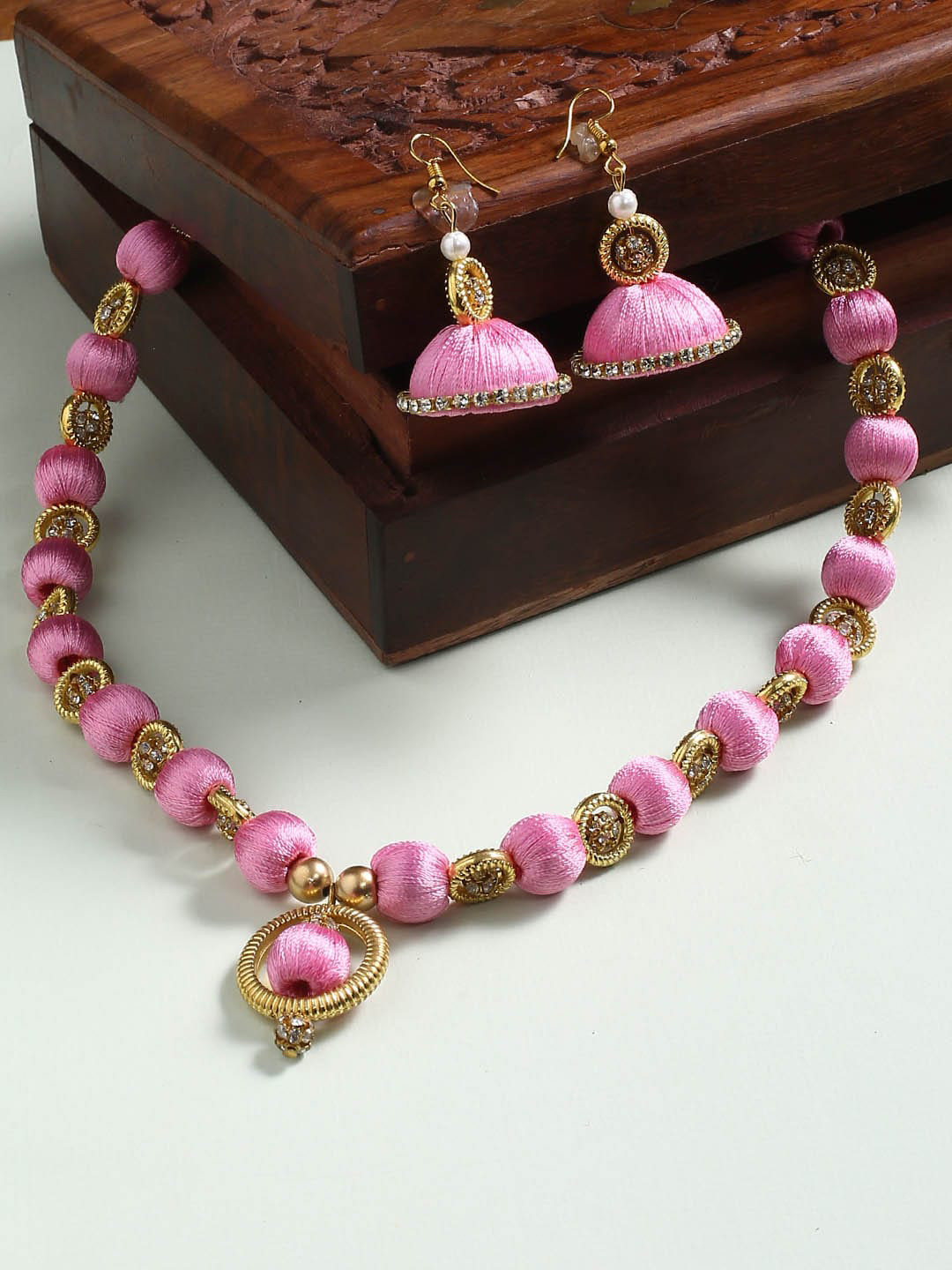 AKSHARA Pink & Gold-Toned German Silver Jewelry Set