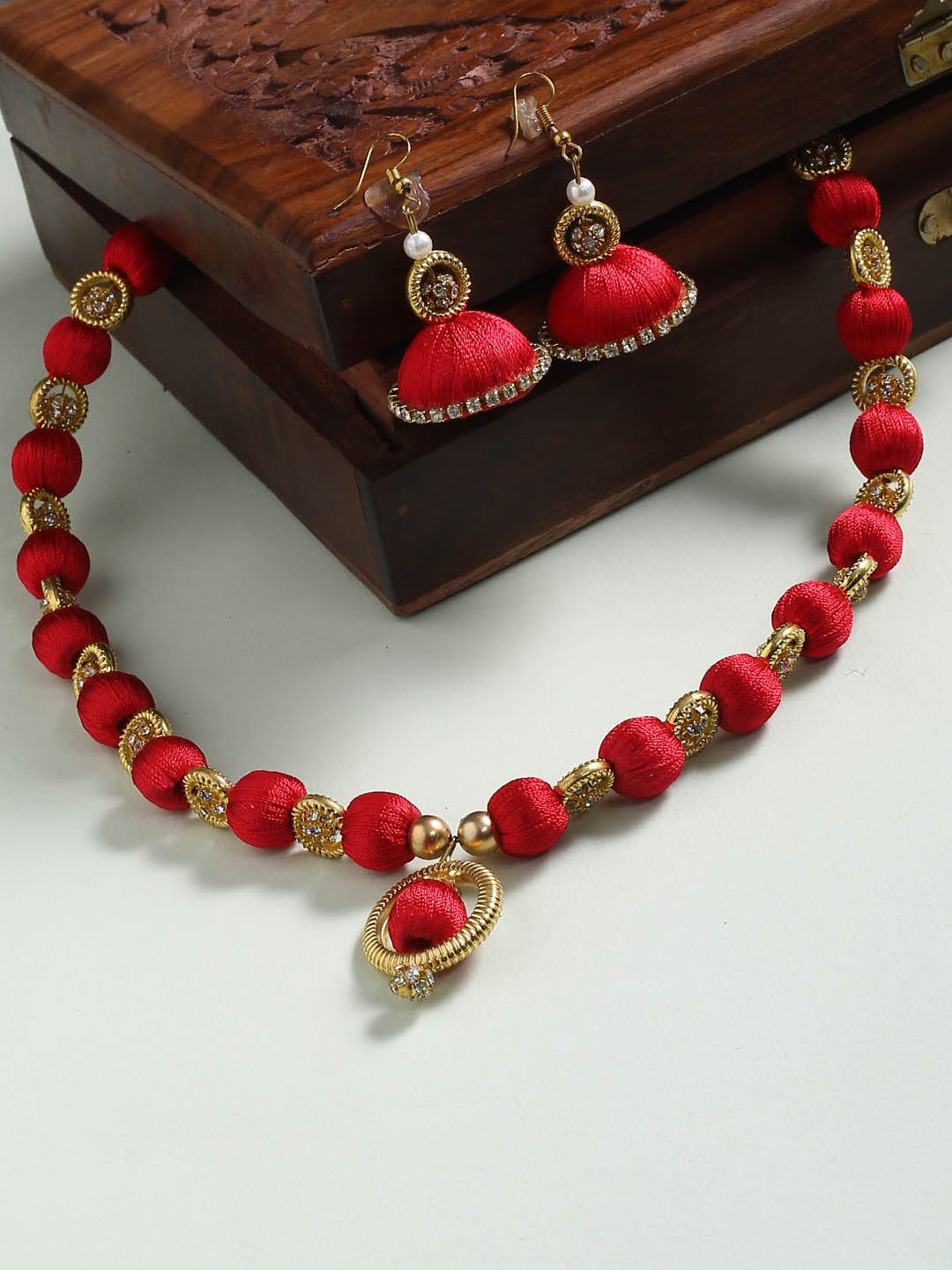 AKSHARA German Silver & Red Gold-Plated Beaded Jewellery Set