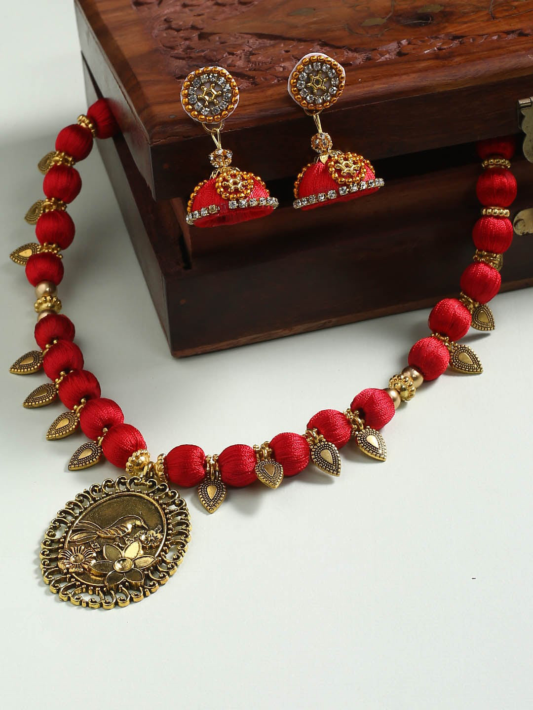 AKSHARA Red Beaded Jewellery Set