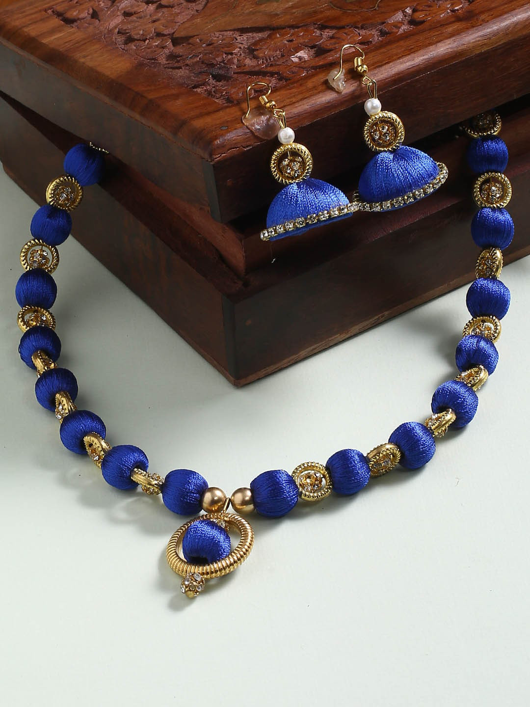 AKSHARA Blue German Silver Jewellery Set
