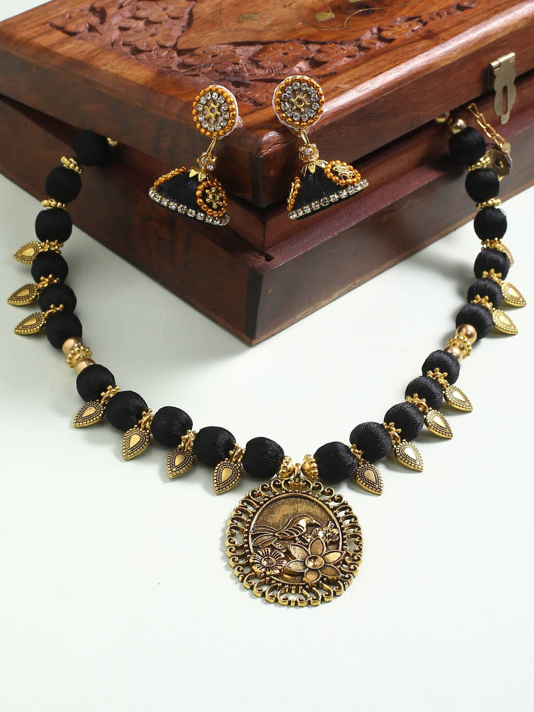 AKSHARA Black German Silver Jewelry Set
